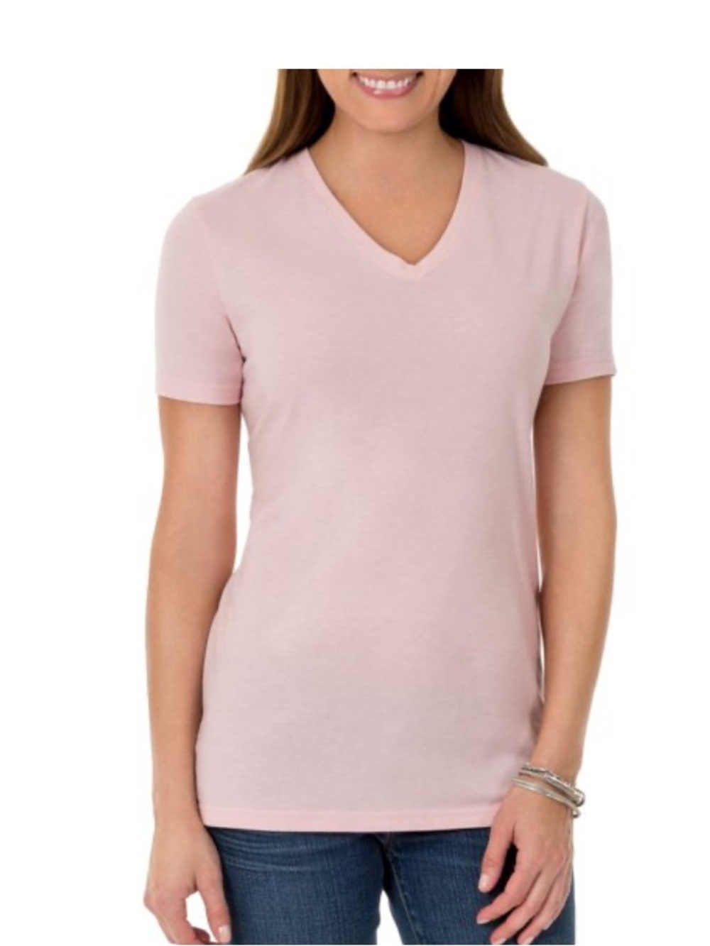 Time and Tru Soft Coral V-Neck Short Sleeve Tee